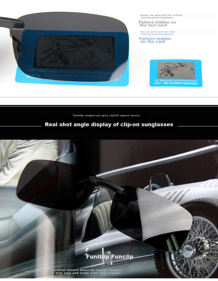 Quxing Polarized Clip-On Sunglasses, UV Protection Car Driving Sunglasses, Compatible with Nearsighted Glasses, Can Be Flipped Up to Form A Frog-Shaped Mirror 10