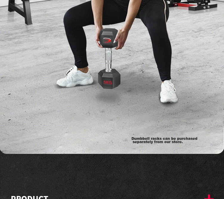 Chengyue Rubber-Coated Dumbbells for Men And Women, Hexagonal Home And Commercial Professional Gym Solid Steel Equipment Combination Set 3KG*2 21
