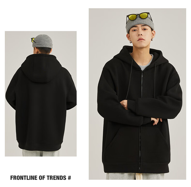 Jeanswest Men's Cardigan Jacket, Autumn Heavyweight Cotton Jacket for Men, Simple Letter Print Loose-Fit Oversized Top, Zip-Up Coat for Me 14