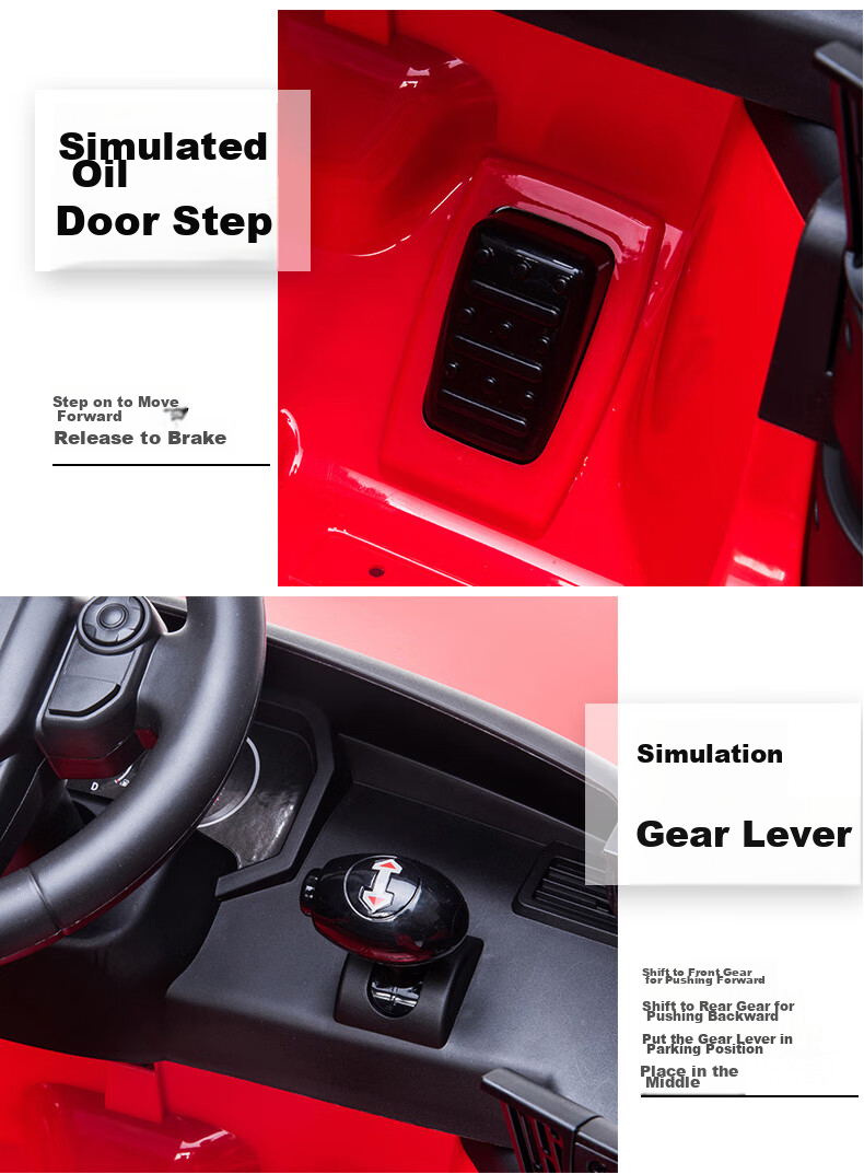 CHILOKBO Children's Electric Car, Four-Wheel Dual Drive Remote Control Vehicle, Can Be Pushed by Hand, Suitable for Taking Children Out, Child's Ride-On Car, Gift, Red 19