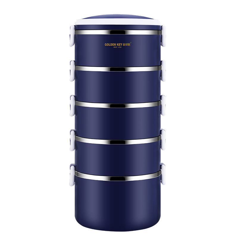 Jinyaoshi 304 Stainless Steel Five-Layer Anti-Spill Insulated Lunch Box, Multi-Layer Combination Bento Box, 3.8L, Noble Blue GK-3800BD