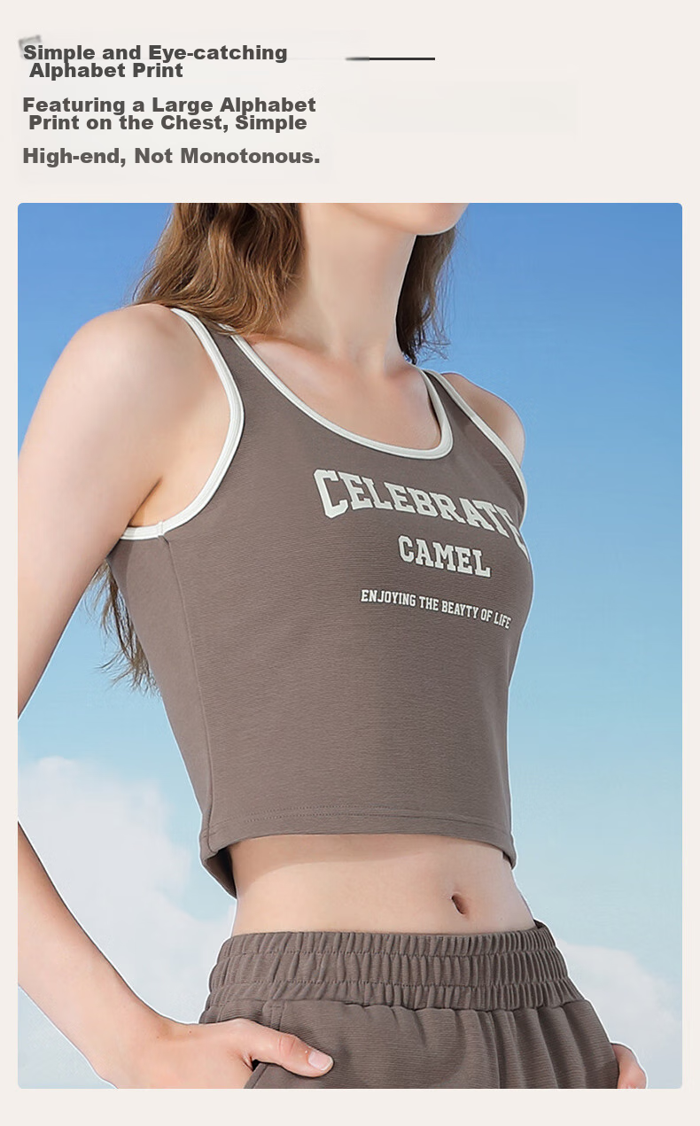 CAMEL Casual Sports Set, New Women's Outerwear, Wide-Leg Straight Pants, Vest Three-Piece Set, Knitted Casual Sportswear 6