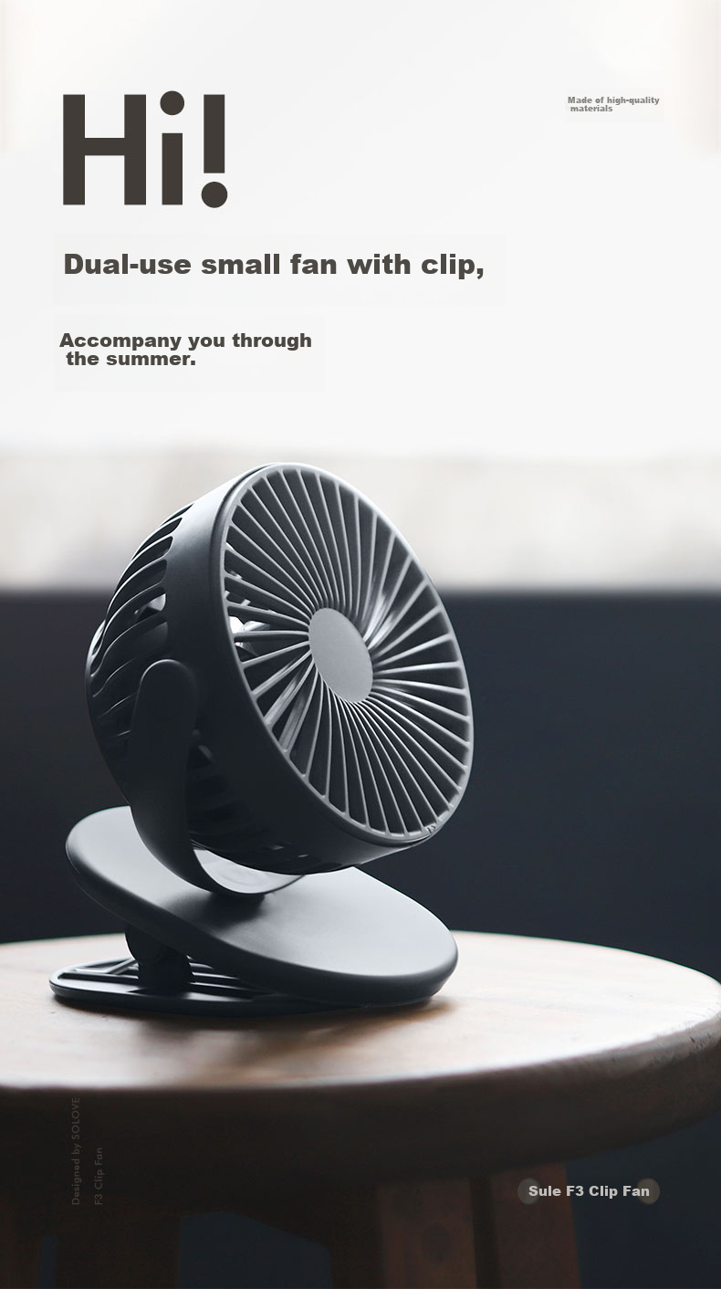 SOLOVE F3 Desktop Mini USB Clip-On Fan, Portable Handheld Car-Mounted Clip-On Fan for Student Dormitory, Office, Bedside, Stroller, Cloud Blue 1