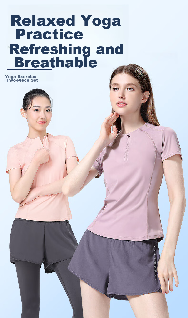 CAMEL Women's Sports Set, Summer New Style Running Yoga Fitness Short-Sleeve Shorts with Lining, Casual Elastic Sportswear 2