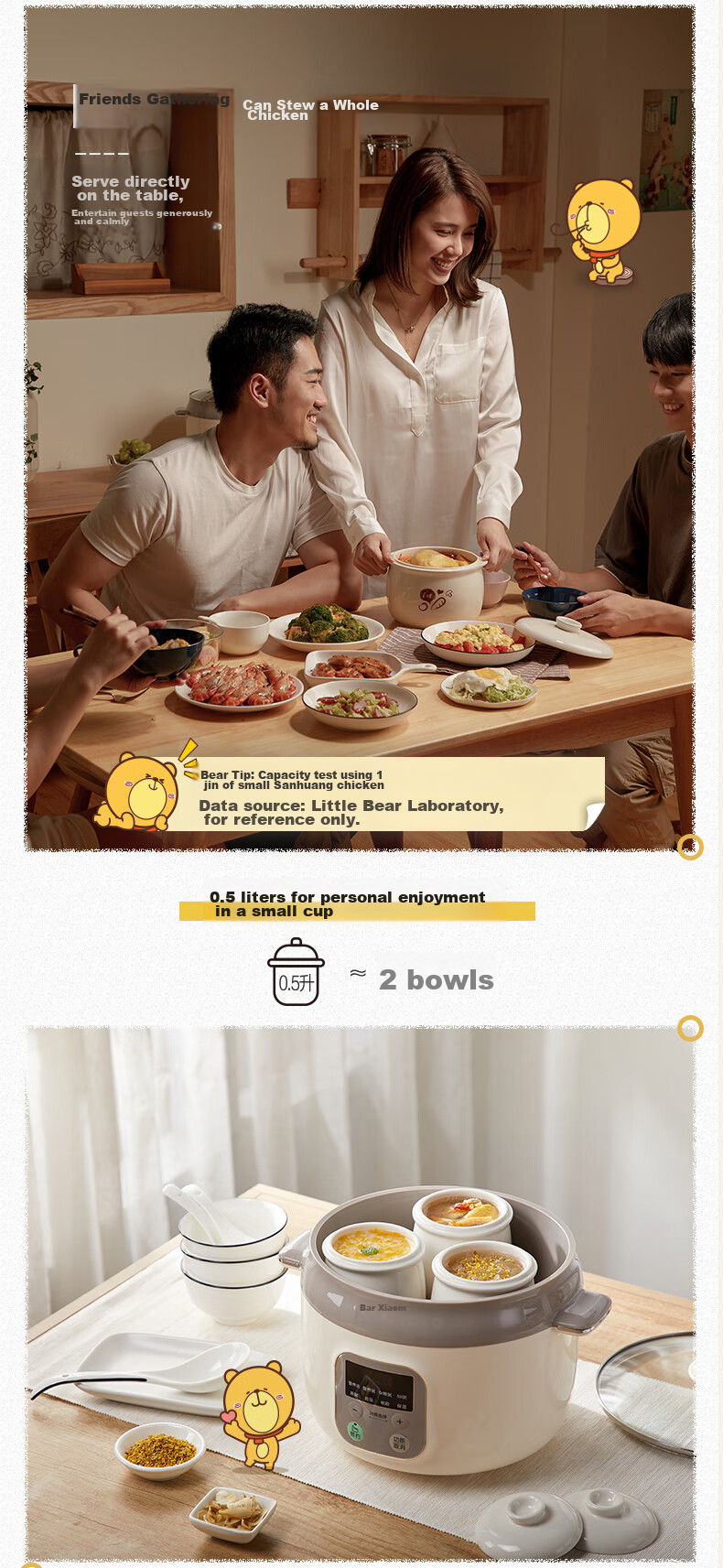 Bear Electric Slow Cooker, Soup Pot for 3-4 People, Stew Pot, Bird's Nest Cooking Pot, Soup Stewing Pot, Baby Food Cooker, DDZ-C25X6 4L with Steamer Basket 6