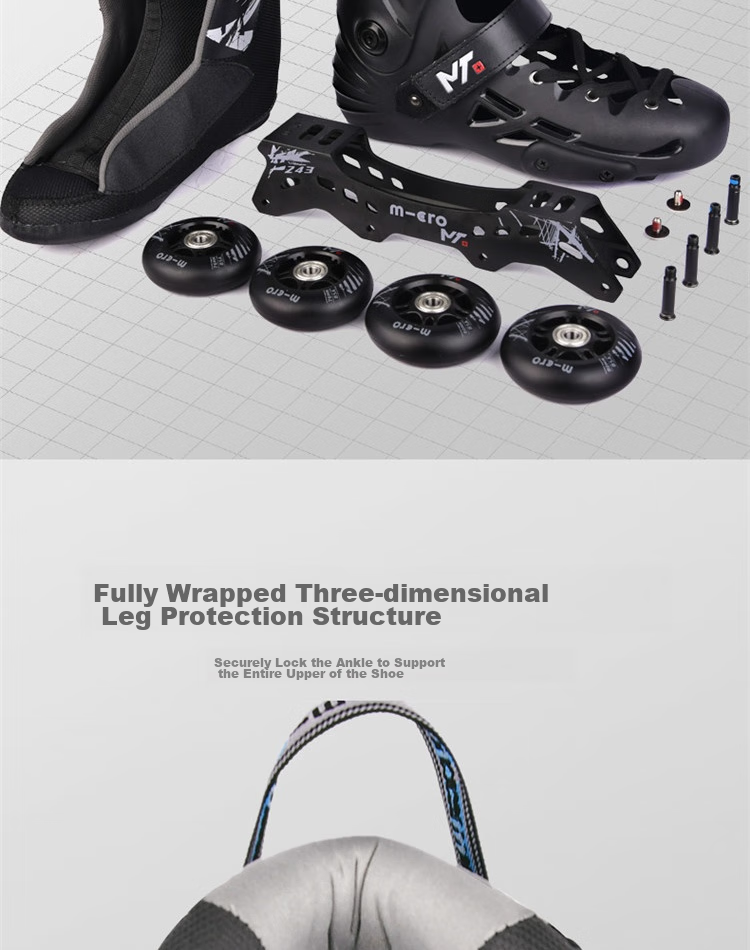 Micro Maiguo Roller Skates, Inline Skates for Adults, Roller Skates, Single Row Beginner's Flat Wheels, for Men And Women, MT Black, Size 40 6