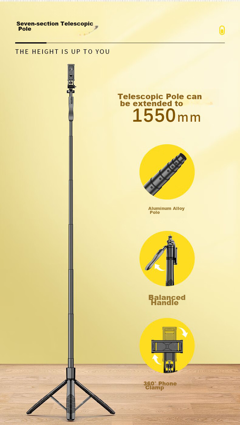SelfieShow F15 Upgraded Version [F16], No.1 Selfie Stick Tripod, Extendable Travel Phone Stand, Floor-Standing, 360-Degree Rotation, Multifunctional for Shooting And Live Streaming, Suitable for DJI Pocket 3 1