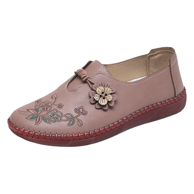 Ankang Old Beijing Cloth Shoes for Women, Spring And Autumn Middle-Aged And Elderly Flats, Soft Sole Cowhide Bottom Mom Shoes 78806, Bean Paste Color, Size 41