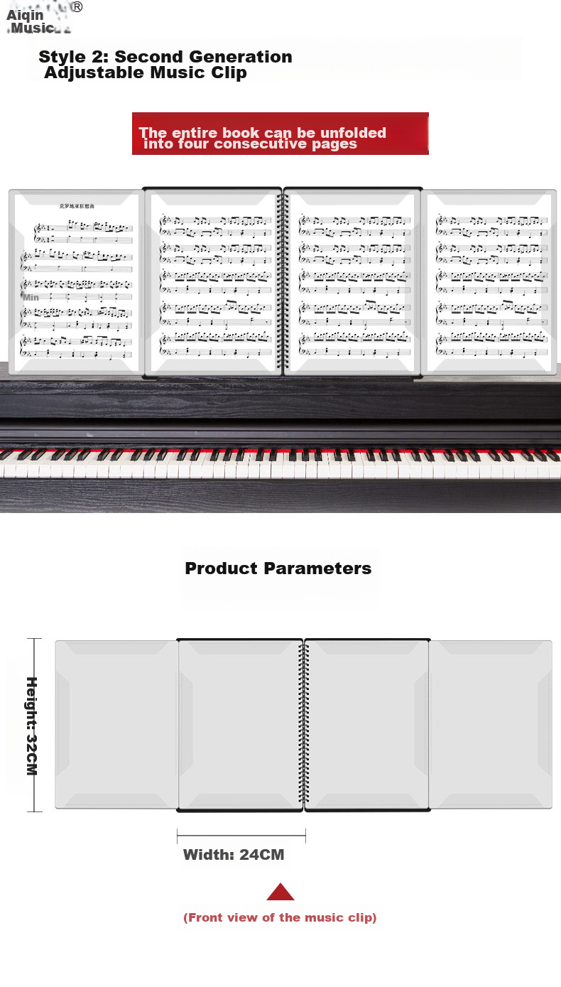 Aiqinle A4 Sheet Music Folder, Full-Size Open, Four Pages, Holds 40 Sheets, Stylish Black Piano Score Folder, Multifunctional And Editable 10