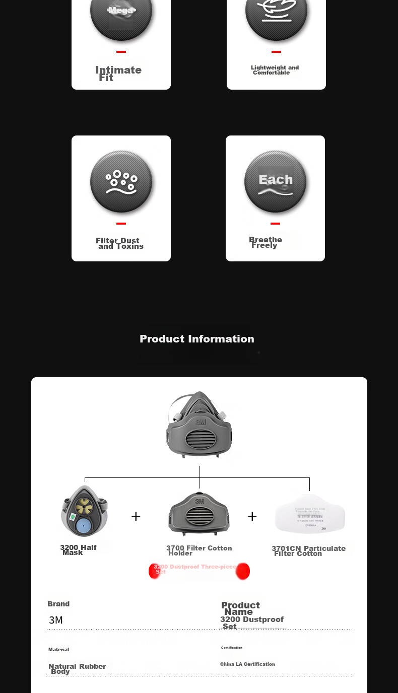 3M 3200 Dust Mask, Protects Against Industrial Dust And Smog, Grinding And Renovation Dust Protection, Firefighting Face Shield Main Body, 1 Piece 2