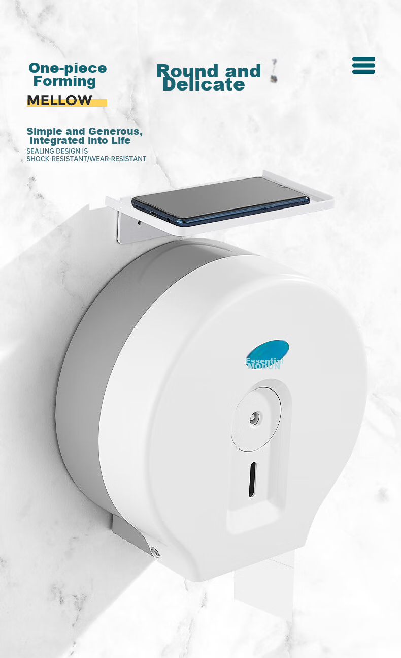 MODUN 5826 White Hotel Bathroom Large Roll Paper Box Wall-Mounted Large Dispenser Box Toilet No-Drilling Tissue Box 7