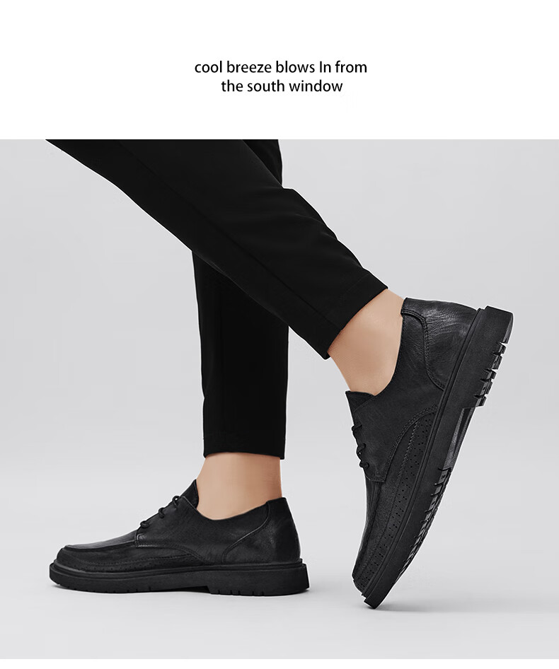 CALIFBULL Men's Shoes, Spring And Summer Business Casual Leather Shoes for Men, Breathable Soft-Soled Dress Shoes, Formal Wedding Shoes, Black, Size 44 13