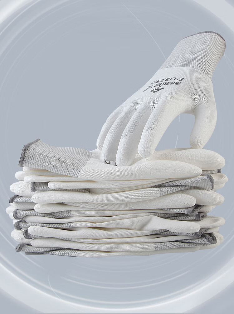 Xinyuechanghui PU Coated Gloves, 12 Pairs/pack, Nylon Work Gloves, Non-Slip Wear-Resistant Protective Work Gloves, White L Size, PU508 1