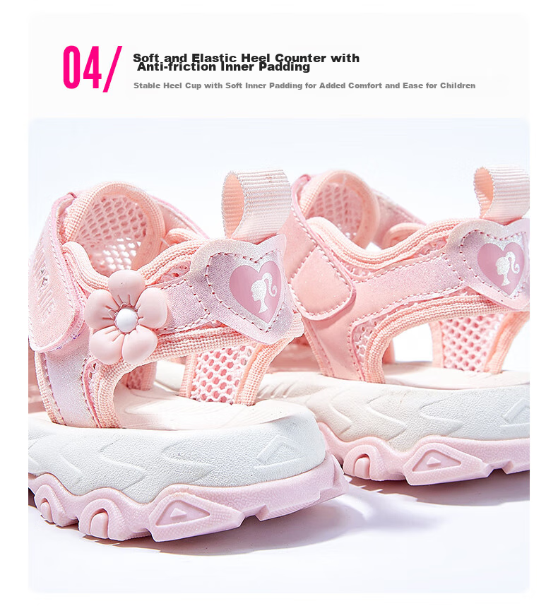 Barbie Children's Sandals, Summer Kids' Sandals with Small Floral Decoration, Closed-Toe Beach Sandals for Girls, DA5920, Light Purple, Size 26 11