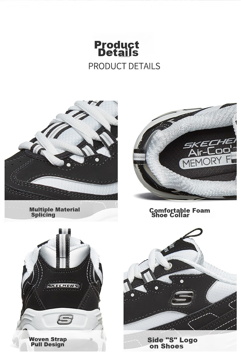 Skechers Casual Sneakers D'lites Black And White Panda Style Couple's Matching Unisex Black/white Size 35 7