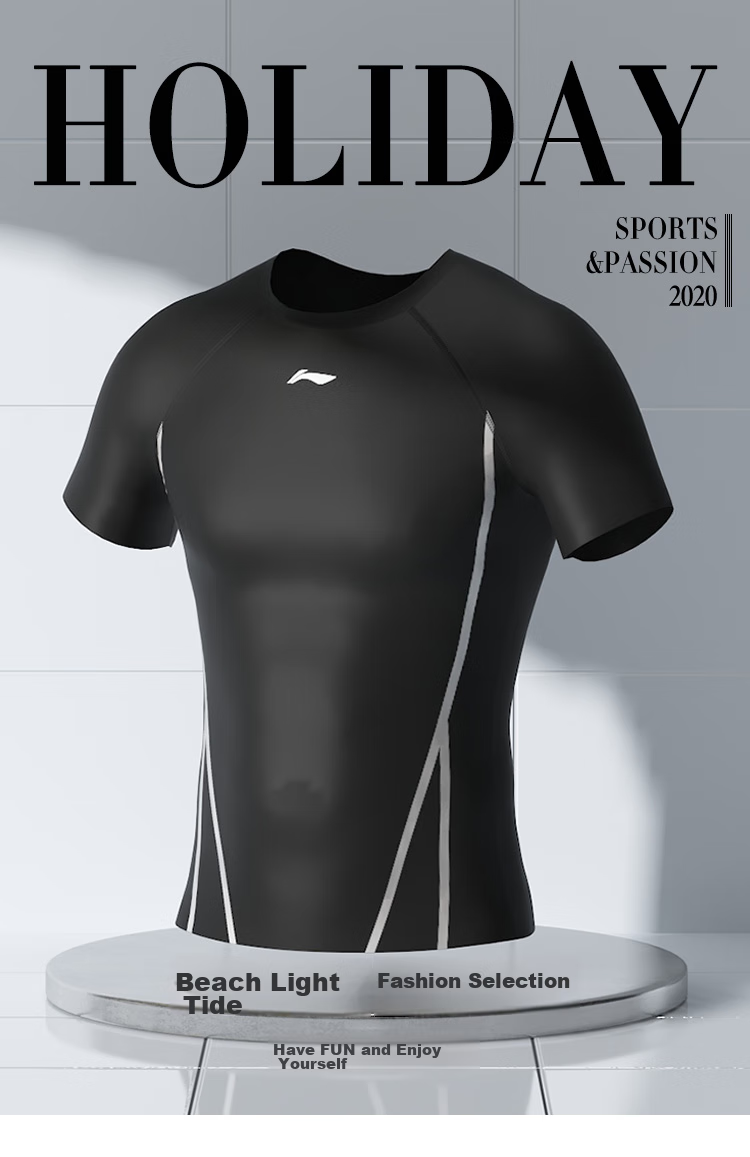 Li-Ning Swimming Trunks, Men's Top, Surfing Suit, Comfortable Quick-Dry Diving Professional Training Swimwear, Black, XXL 1