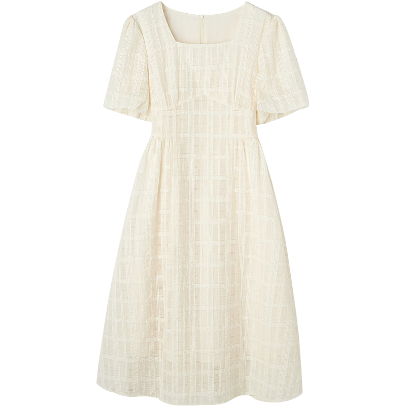 Dme [Commuter Cotton Bright Silk Umbrella Skirt], Summer Style Square Neck Waist-Cinching Puff Sleeve Dress, Long Women's Dress