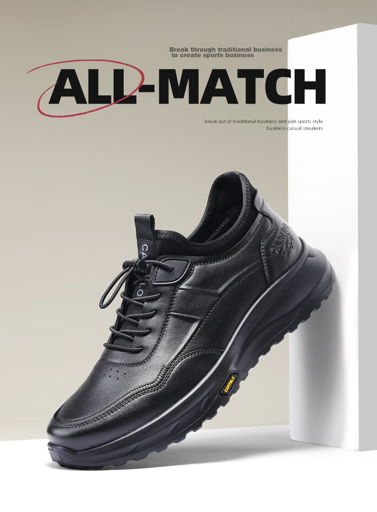 CARTELO Genuine Leather Men's Shoes, Business Casual Sports New Style for Autumn And Winter, Soft Thick-Soled Versatile Commuter Work High-End Black 63