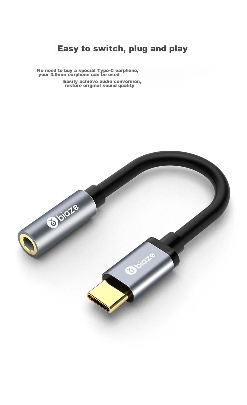 BIAZE Type-C Adapter, 3.5mm Headphone Audio Data Cable, Android Phone USB Converter, Compatible with Xiaomi 14/13/12x, Huawei P50/mate40Pro/50 4