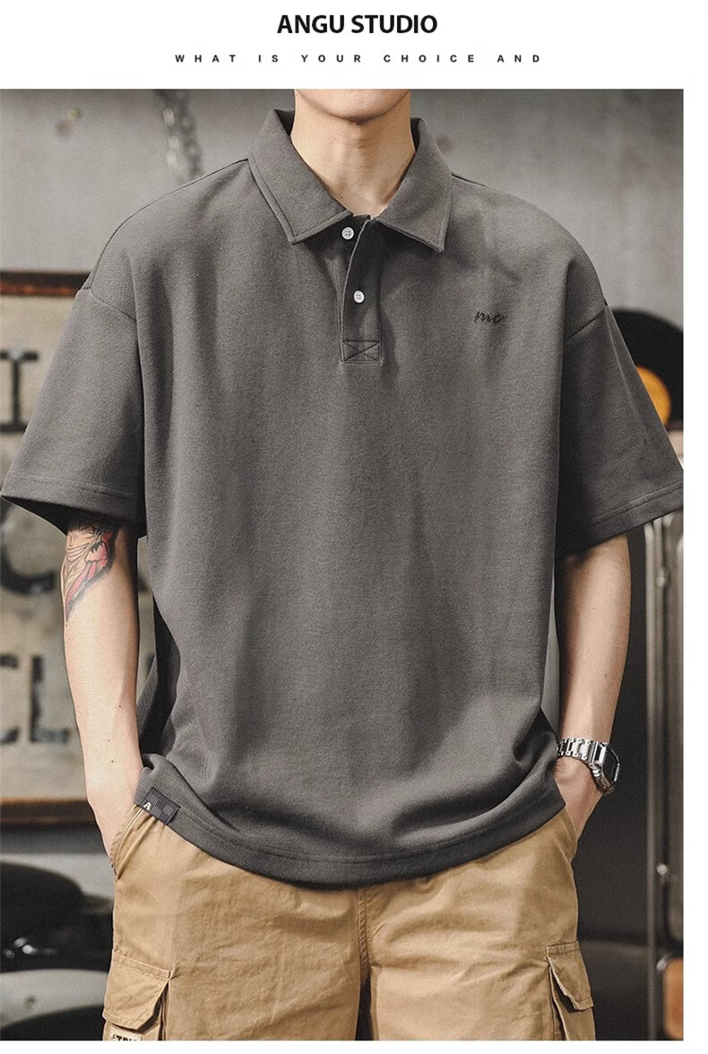 Jeanswest American Vintage Polo Shirt Men Summer Simple Heavyweight Loose Fit Plus Size Short Sleeve Top 13