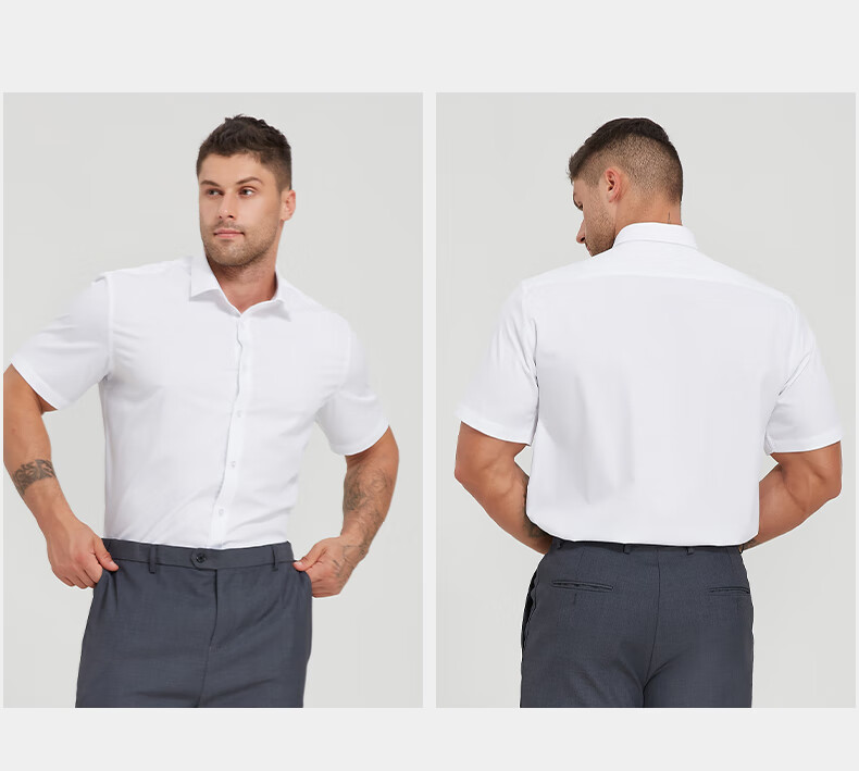 Dibinze Large Size Short-Sleeve Shirt for Men, Loose-Fitting Business Casual Wrinkle-Resistant Bamboo Fiber Elastic White Dress Shirt for Chubby Me 18