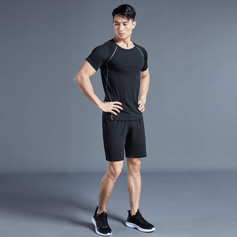 FANDIMU Men's Sports Set, Quick-Dry Cool Short-Sleeve T-Shirt, Fitness Wear, High-Elasticity Training Breathable Track Running Badminton Outfit