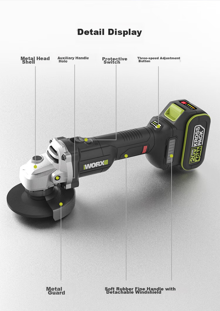 WORX 20V Brushless Lithium-Ion Angle Grinder WU805 (4.0 Dual Battery), Rechargeable Electric Grinding And Cutting Machine, Hand Grinder 8