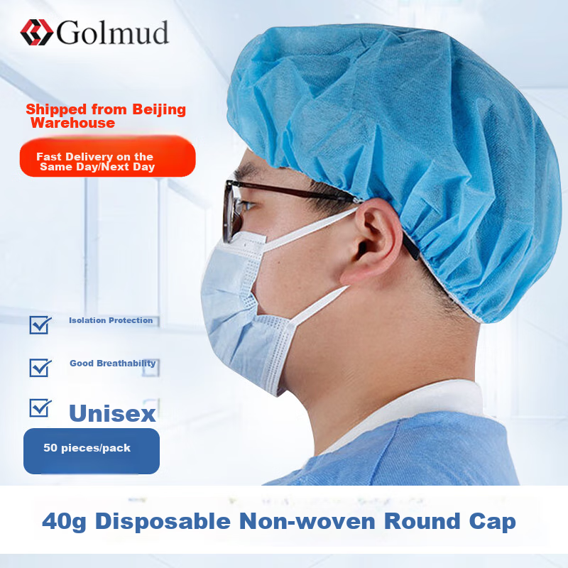 Golmud Disposable Head Cover, 50 Pieces/pack, Blue, Non-Woven Hat, Food Processing Hood, GM7901