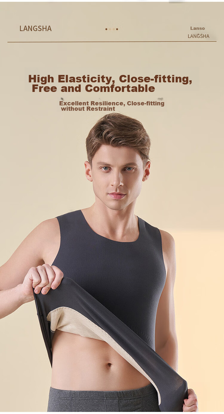 LangSha Thermal Vest for Men, Wool And Silk Patch, Slim Fit, Seamless, Sleeveless, Plus Size Undershirt 8