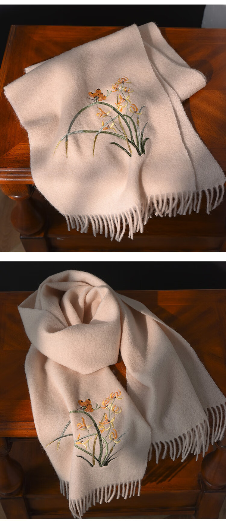 Hangsilu Pure Wool Scarf for Women, Embroidered Shawl, Elderly Neck Warmer, Mid-Autumn Festival Gift for Mom And Elders, High-End Birthday Present 16