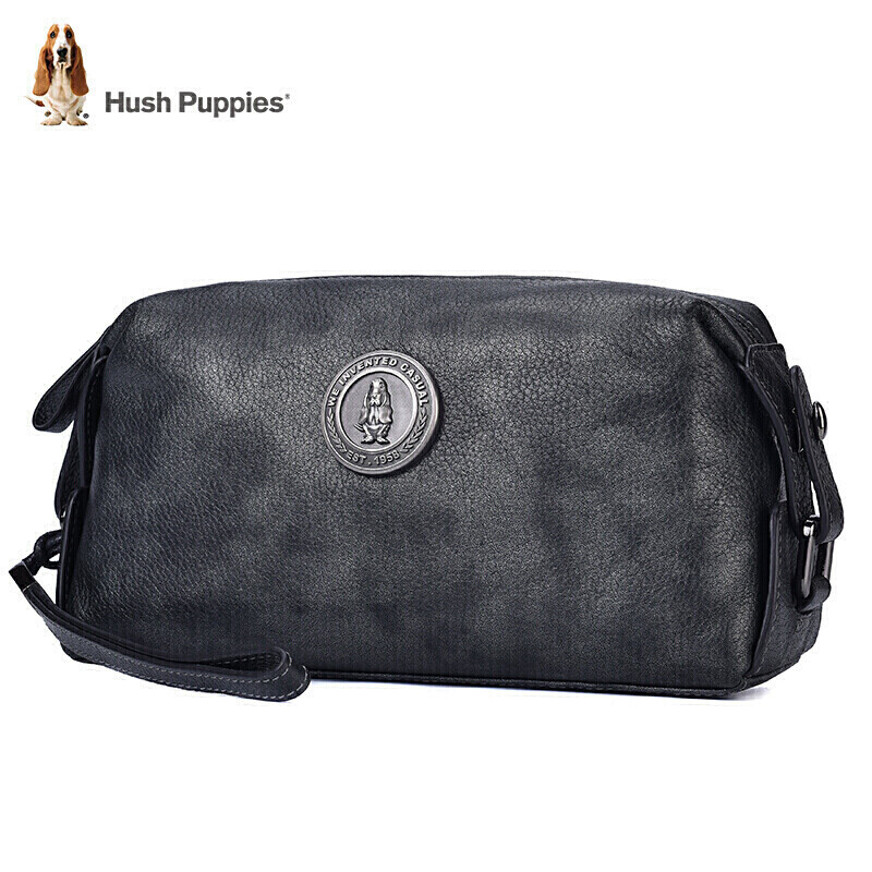 Hush Puppies Handbag, Top-Grain Leather, Large Capacity, Casual Business Men's Bag, Silver Gray Color, Birthday Gift for Boyfriend