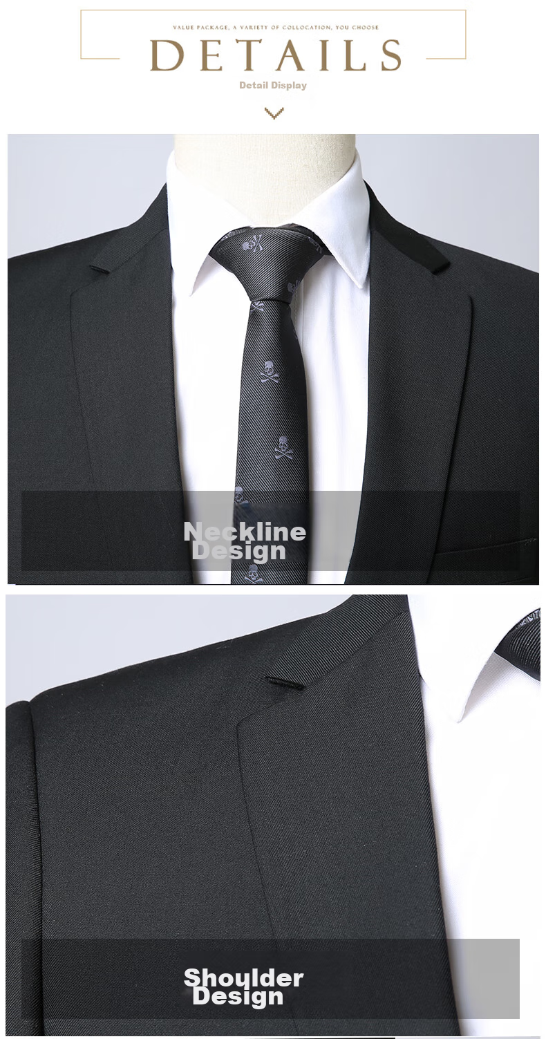ROMON Men's Suit Set, All-Season Slim Fit Professional Formal Wear, Business Attire, Groom's Wedding Outfit, Menswear 13