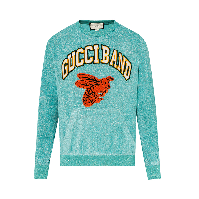 古驰gucci 女士水蓝色棉质纹蜜蜂gucci band印花套头衫 598754 xjbw2