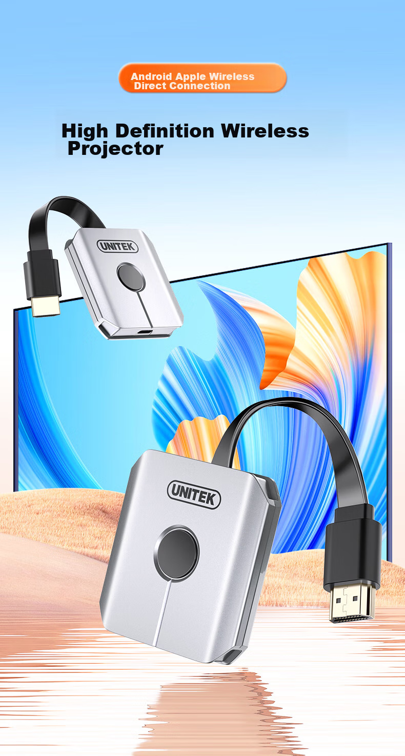 UNITEK Wireless Screen Mirroring Device, HD HDMI Universal 5G Transmission Audio And Video Synchronizer, Supports Apple Huawei Android Phones Direct Connection to Computer Monitor TV Projector 1