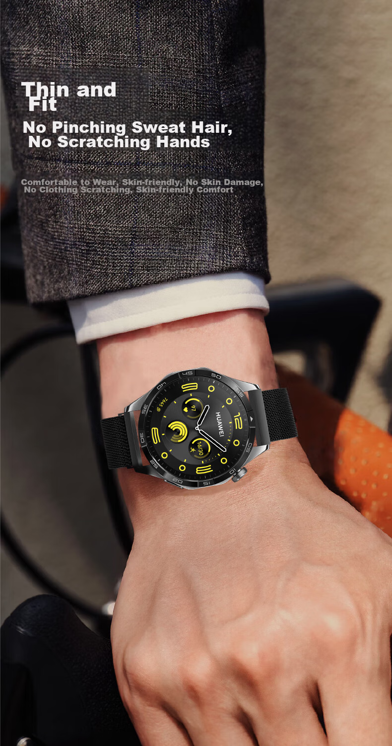 CangHua Compatible with Huawei Watch GT7 Strap, Suitable for GT6Pro/GT5/GT4/GT3/GT2/Watch6/5/4Pro/3/3Pro/Buds, Milanese Metal Magnetic Watch Band, Black 8