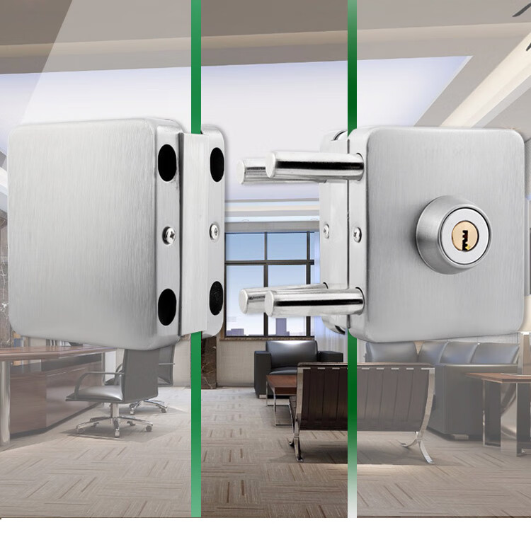 Auburn Mortise Lock Glass Door Lock 304 Stainless Steel No-Drill Lock 828 Double Door Brushed Steel 9