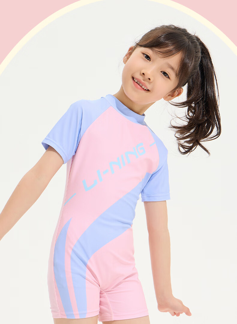 Li-Ning Children's Swimsuit, One-Piece Surfing Suit for Girls, Comfortable Quick-Dry Swimwear for Beach And Hot Springs, Style 007, Blue-Pink, Size 140 8