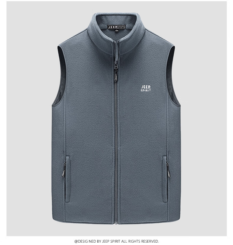 JEEP SPIRIT Men's Fleece Vest, Spring And Autumn Stand-Up Collar Sleeveless Tank Top, Men's Outerwear Jacket, Black, 3XL 7