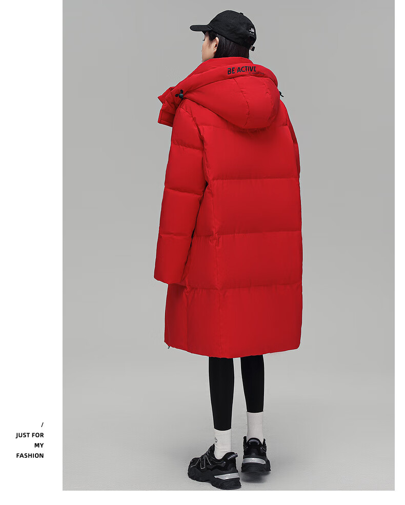 Yalu Women's Mid-Length down Jacket, 2025 New Winter Style, Red Warm Korean Fashion Casual Hooded Coat for Wome 38
