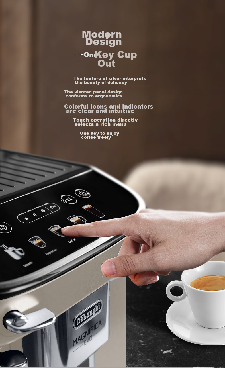 Delonghi Coffee Machine, Home Fully Automatic Coffee Maker, European Imported Small Italian American-Style Fresh Grinding, Hot And Cold Dual Extraction Pure Extraction Ice Coffee Manual Milk Frother, E Plus Gift 6