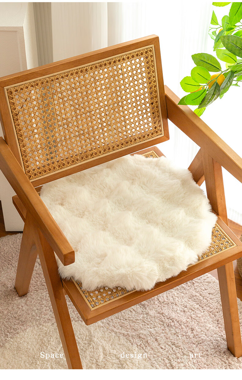 GREAT LIFE Winter Plush Car Seat Cushion, Internet-Famous Butt Pad, Rabbit Fur Plush, Warm Dining Chair Pad, Office Long-Sitting Seat Cushion, Beige 13