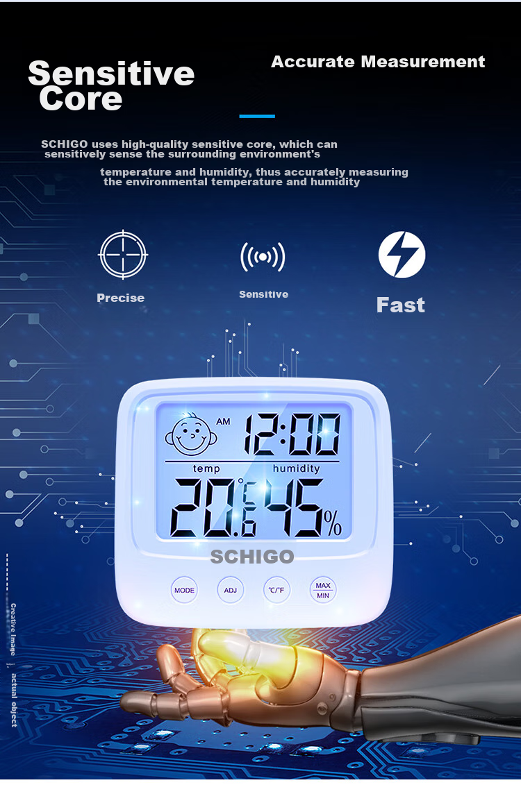CHIGO Home Electronic Thermometer And Hygrometer for Indoor Office, Baby Room, Time Alarm Clock HTC-1 ABS 6