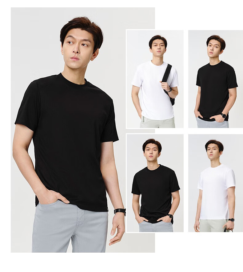 LangSha Men's Short Sleeve Vest Pure Cotton Round Neck Simple Skin-Friendly Autumn Winter Solid Color Base Shirt 13