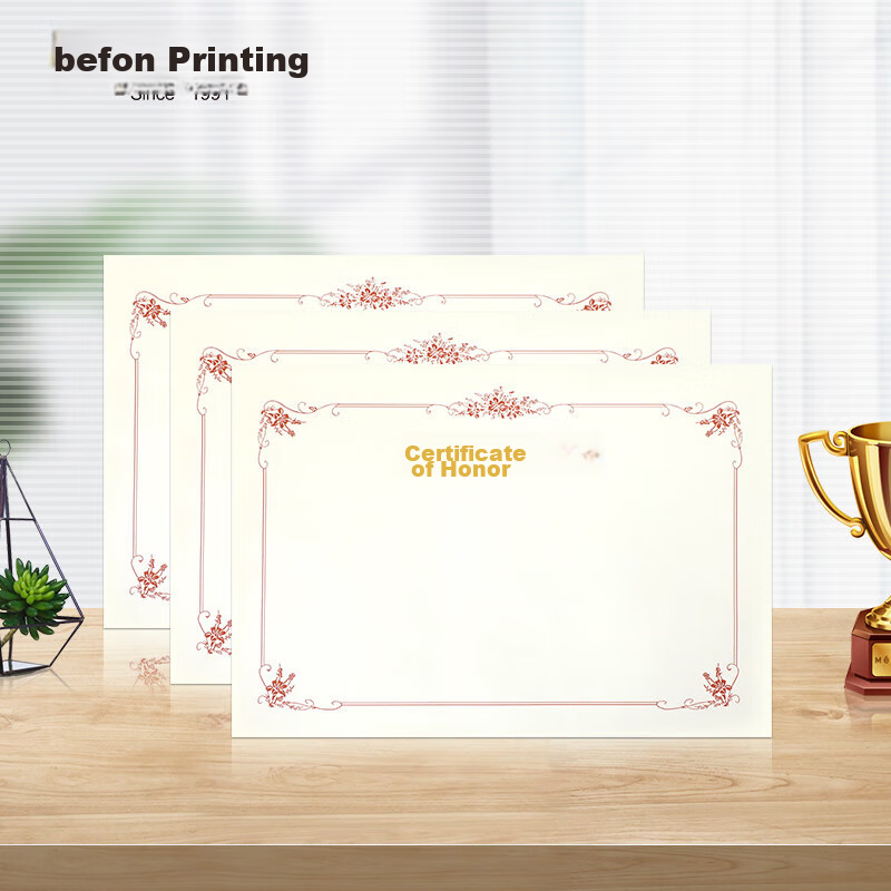 Befon 12K Velvet Honor Certificate Inner Pages, School And Company Award Certificate Inner Pages, Peony Flower Style Commendation Certificate Printable A4 Paper Inner Pages Stationery, 12 Sheets 8284