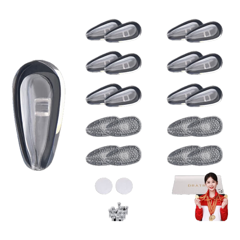 DRATRA Eyeglasses Nose Pads, Air Cushion Silicone Anti-Slip Anti-Fall Metal Titanium Nose Bridge Pad Repair Accessories, Screwdriver Tool Set