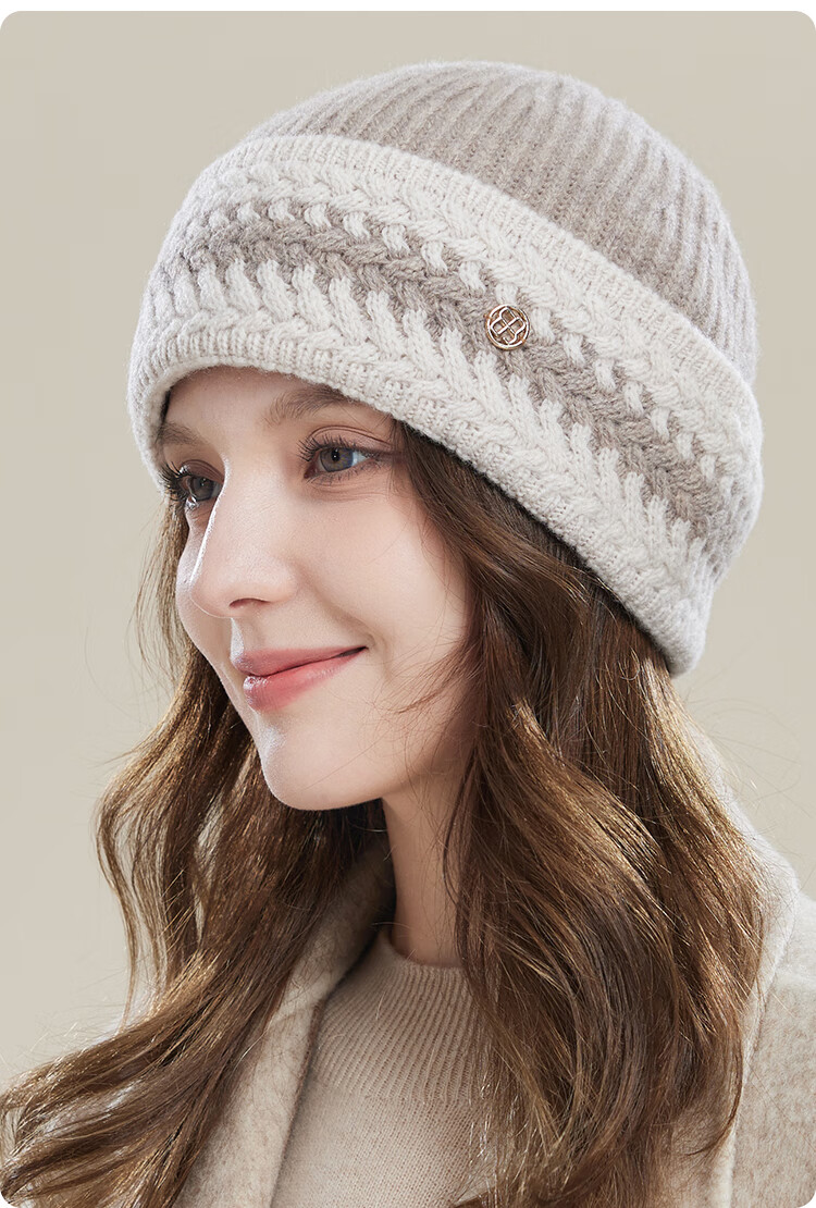 JIUMU Pure Wool Warm Knit Hat, Autumn And Winter Knitted Cap, Cold Hat, Winter Hat, Outdoor Ear Protection Cold-Resistant Cap for Women in Winter 13