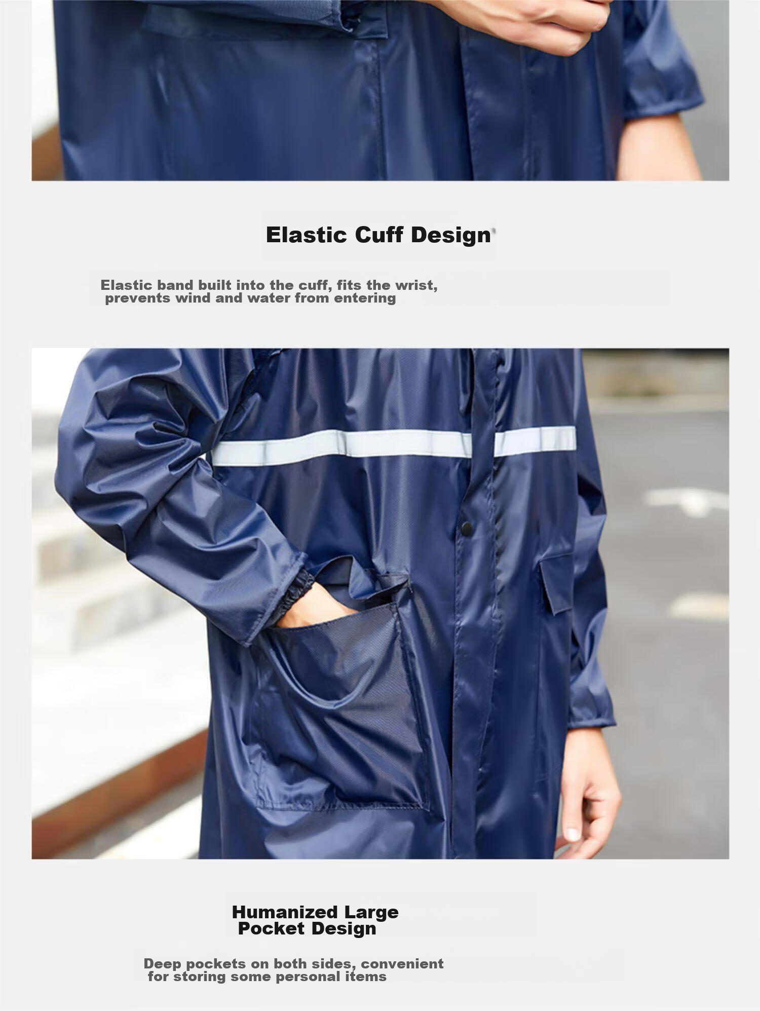 Zhugu Long Raincoat, Trench Coat Style Rain Poncho for Security, Construction Site Fishing Adults Full-Body Raincoat, Heavy-Duty Navy Blue Extended [Hidden Button Style] XL (165-175) 15