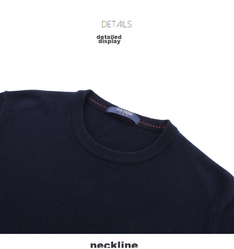 YOUNGOR [100% Wool] Autumn And Winter Men's Warm Business Casual Round Neck Sweater VYQW639994FYA, Navy Blue, S 15