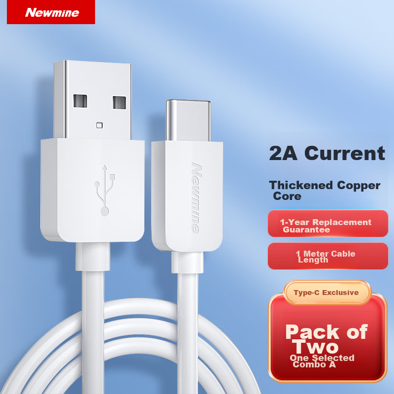 Newmine Type-C Data Cable USB-C Android Phone Charger Cable Compatible with Xiaomi 8/Huawei P30/MATE20/Honor V20 [Two-Pack]