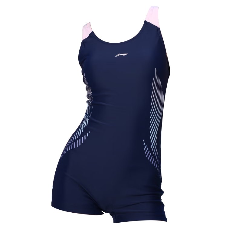 Li-Ning One-Piece Swimsuit for Women, Athletic Boyshort Swimwear, Conservative Push-Up Slim-Fit Hot Spring Swimwear 052 Navy Blue XXL